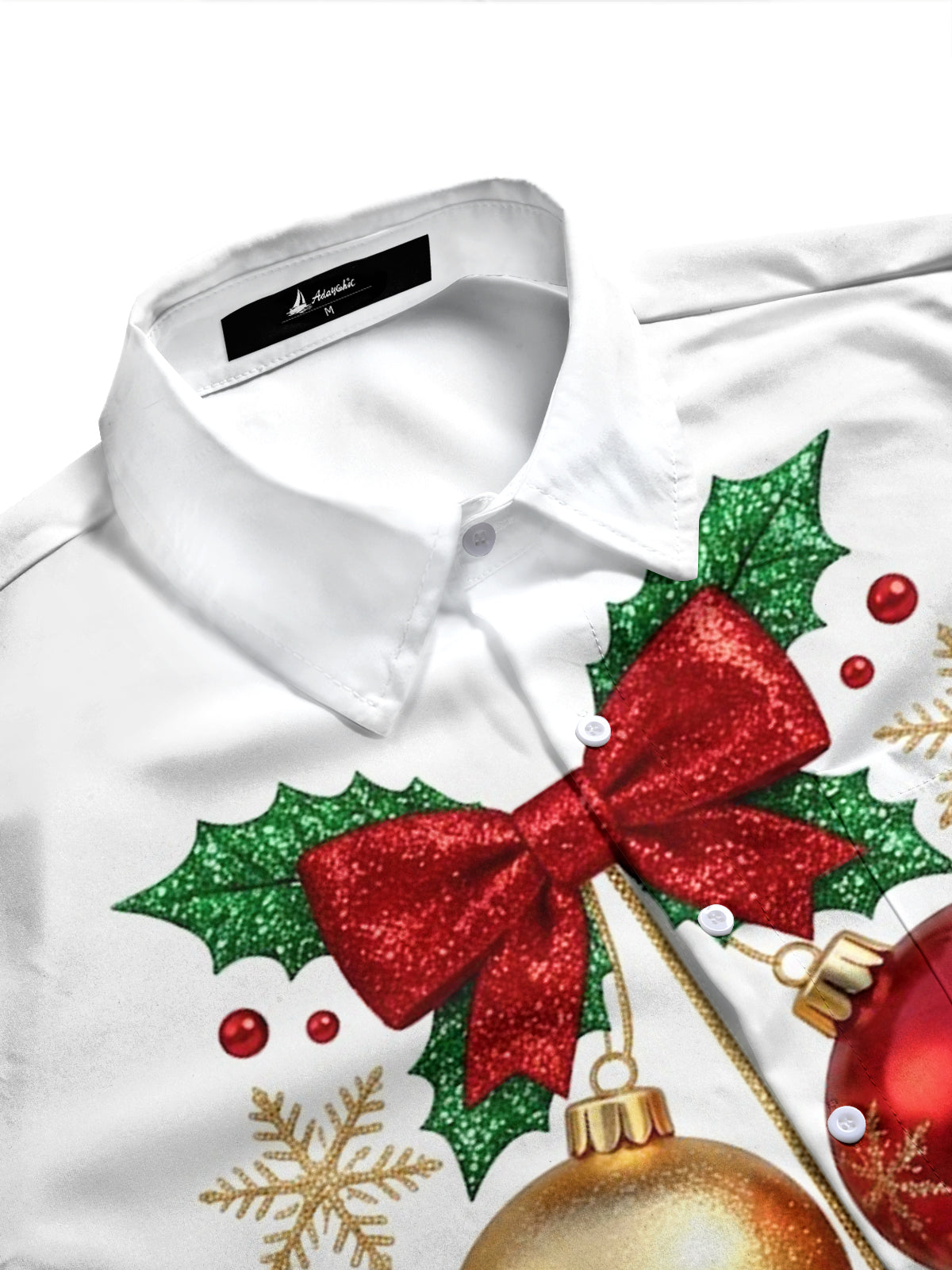 Adaychic Men's Christmas Ornaments And Snowflakes Print Long Sleeve Shirt with Chest Pocket