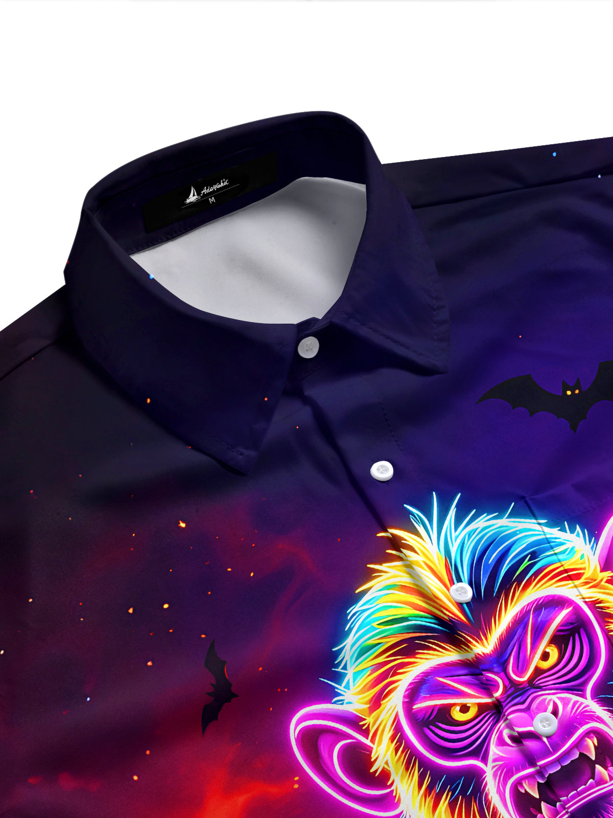 Adaychic Men's Graphic Halloween Bats Print Short Sleeve Shirt with Chest Pocket