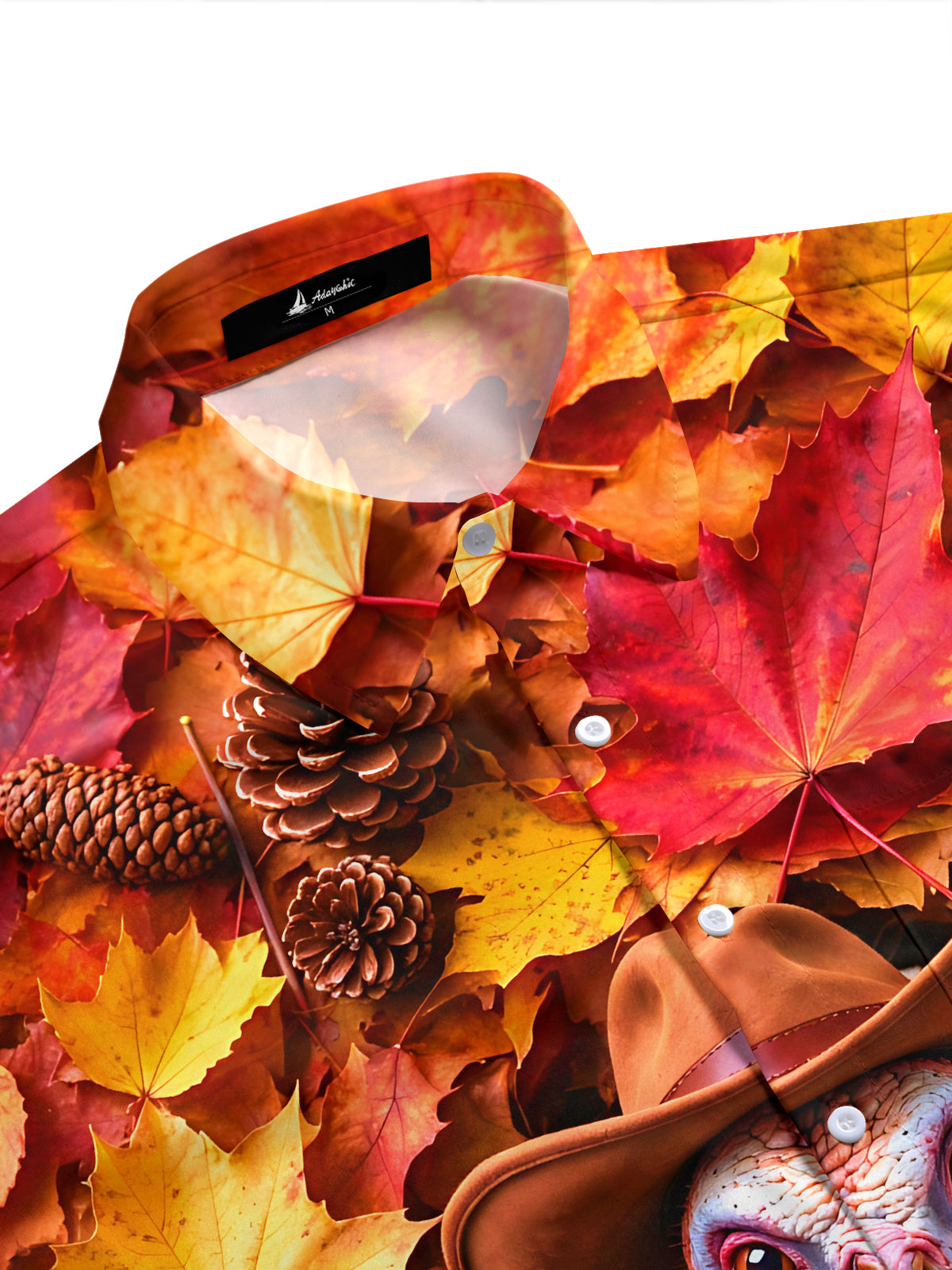 Adaychic Men's Short Sleeve Shirt - Thanksgiving Turkey With Cowboy Hat And Autumn Leaves Print with Chest Pocket