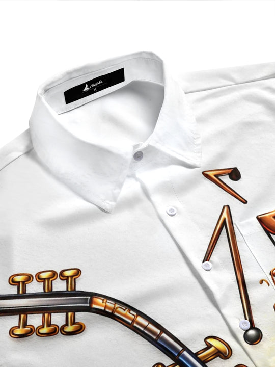 Adaychic Men's Graphic Saxophone Print Musical Notes Print Short Sleeve Shirt with Chest Pocket