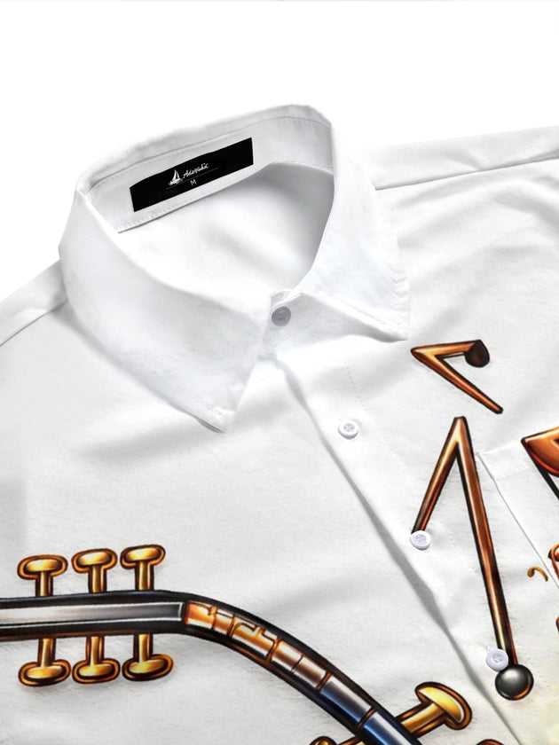Adaychic Men's Graphic Saxophone Print Musical Notes Print Short Sleeve Shirt with Chest Pocket