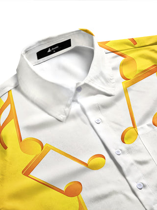 Adaychic Men's Graphic Musical Notes Print Treble Clef Print Long Sleeve Shirt with Chest Pocket