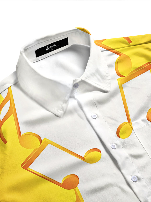 Adaychic Men's Graphic Musical Notes Print Treble Clef Print Long Sleeve Shirt with Chest Pocket