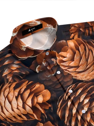 Adaychic Men's Hawaiian Pinecone Pattern Short Sleeve Shirt with Chest Pocket