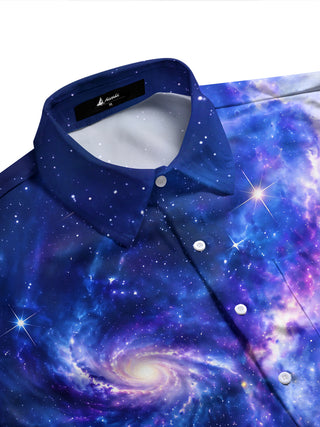 Adaychic Men's Printed Galaxy Nebula And Stars Print Long Sleeve Shirt with Chest Pocket
