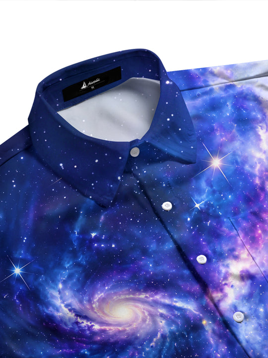 Adaychic Men's Printed Galaxy Nebula And Stars Print Long Sleeve Shirt with Chest Pocket