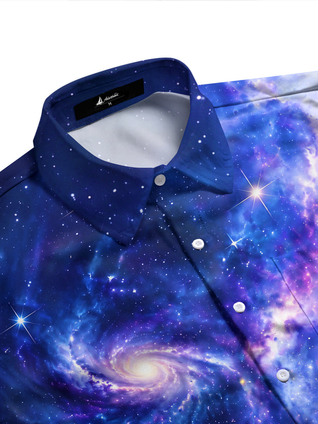 Adaychic Men's Printed Galaxy Nebula And Stars Print Long Sleeve Shirt with Chest Pocket