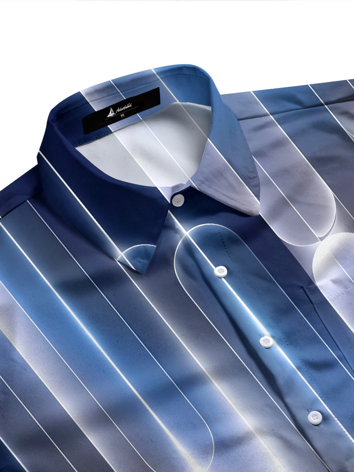 Adaychic Men's Printed Geometric Gradient Lines Print Long Sleeve Shirt with Chest Pocket