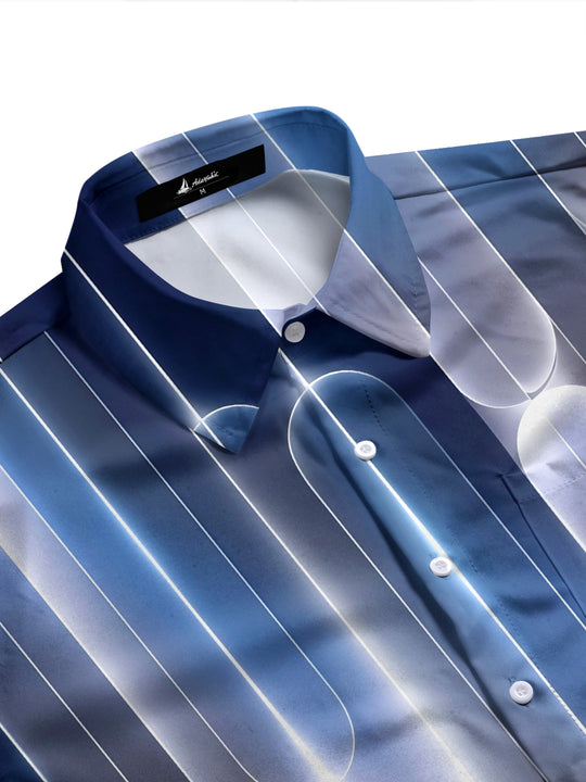 Adaychic Men's Printed Geometric Gradient Lines Print Long Sleeve Shirt with Chest Pocket
