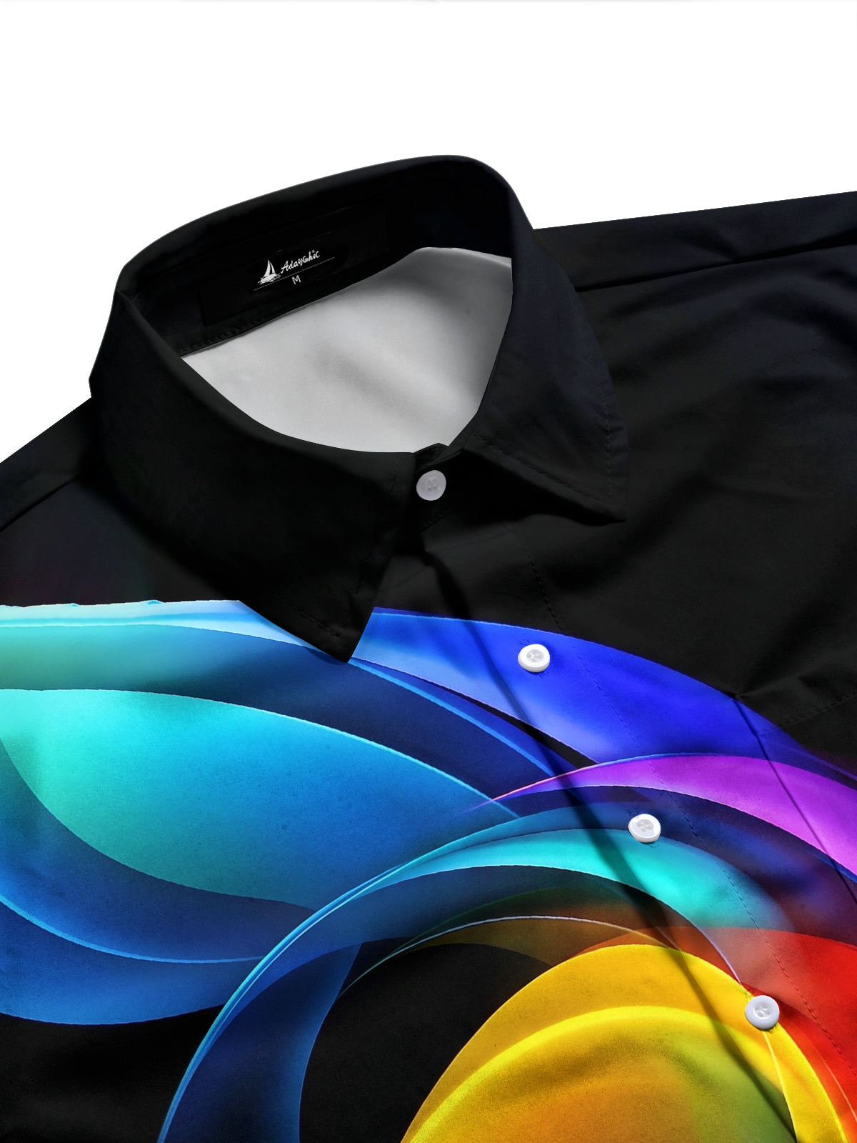 Adaychic Men's Printed Colorful Abstract Waves Print Long Sleeve Shirt with Chest Pocket