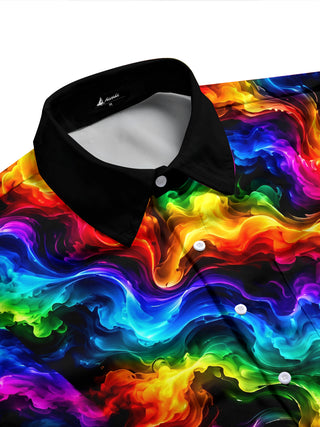 Adaychic Men's Tie Dye Neon Abstract Swirls Print Long Sleeve Shirt with Chest Pocket