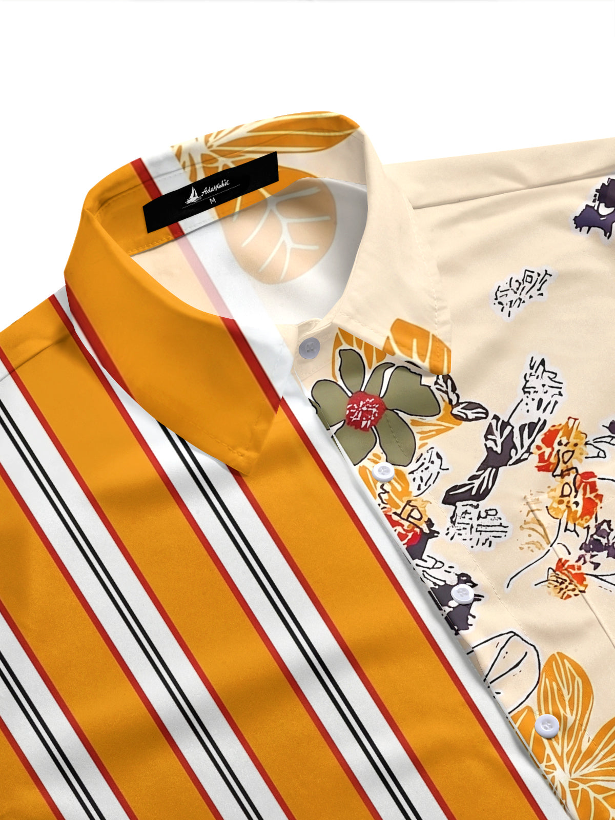 Adaychic Men's Hawaiian Color-block Stripes Print Short Sleeve Shirt with Chest Pocket