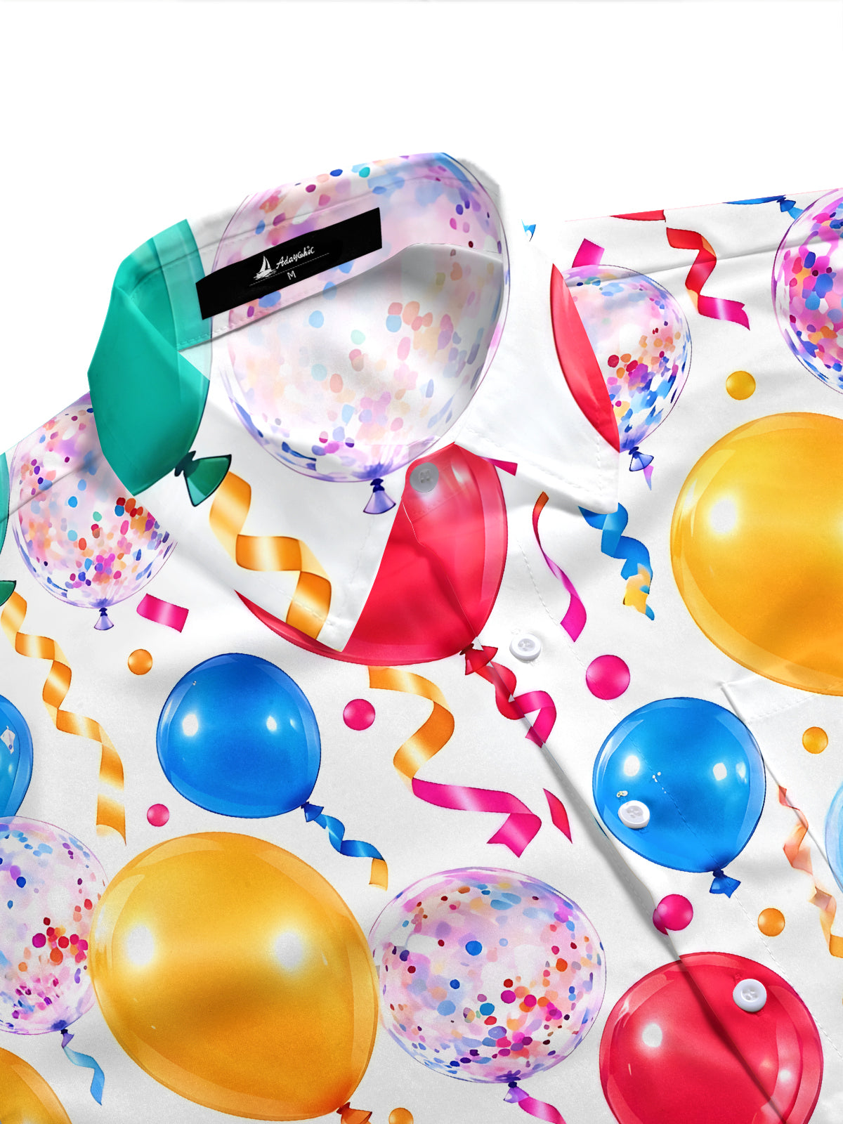 Adaychic Men's Hawaiian Colorful Balloons And Confetti Print Short Sleeve Shirt with Chest Pocket