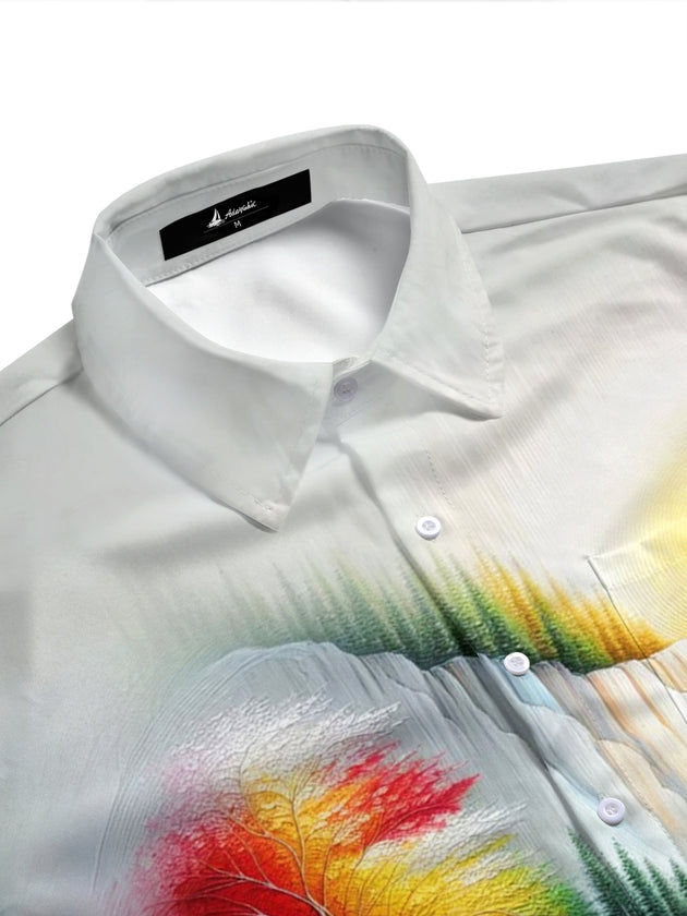 Adaychic Men's Printed Abstract Landscape Print Short Sleeve Shirt with Chest Pocket