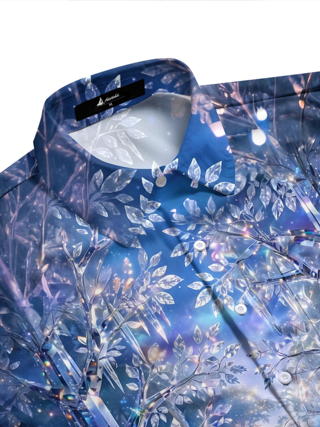 Adaychic Men's Printed Crystal Forest Path Print Long Sleeve Shirt with Chest Pocket