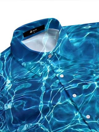 Adaychic Men's Abstract Water Ripples And Bubbles Print Short Sleeve Shirt with Chest Pocket