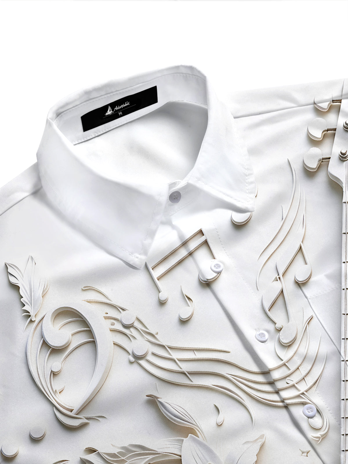 Adaychic Men's Short Sleeve Shirt - 3D Relief Bass Guitar And Floral Music Notes Print with Chest Pocket