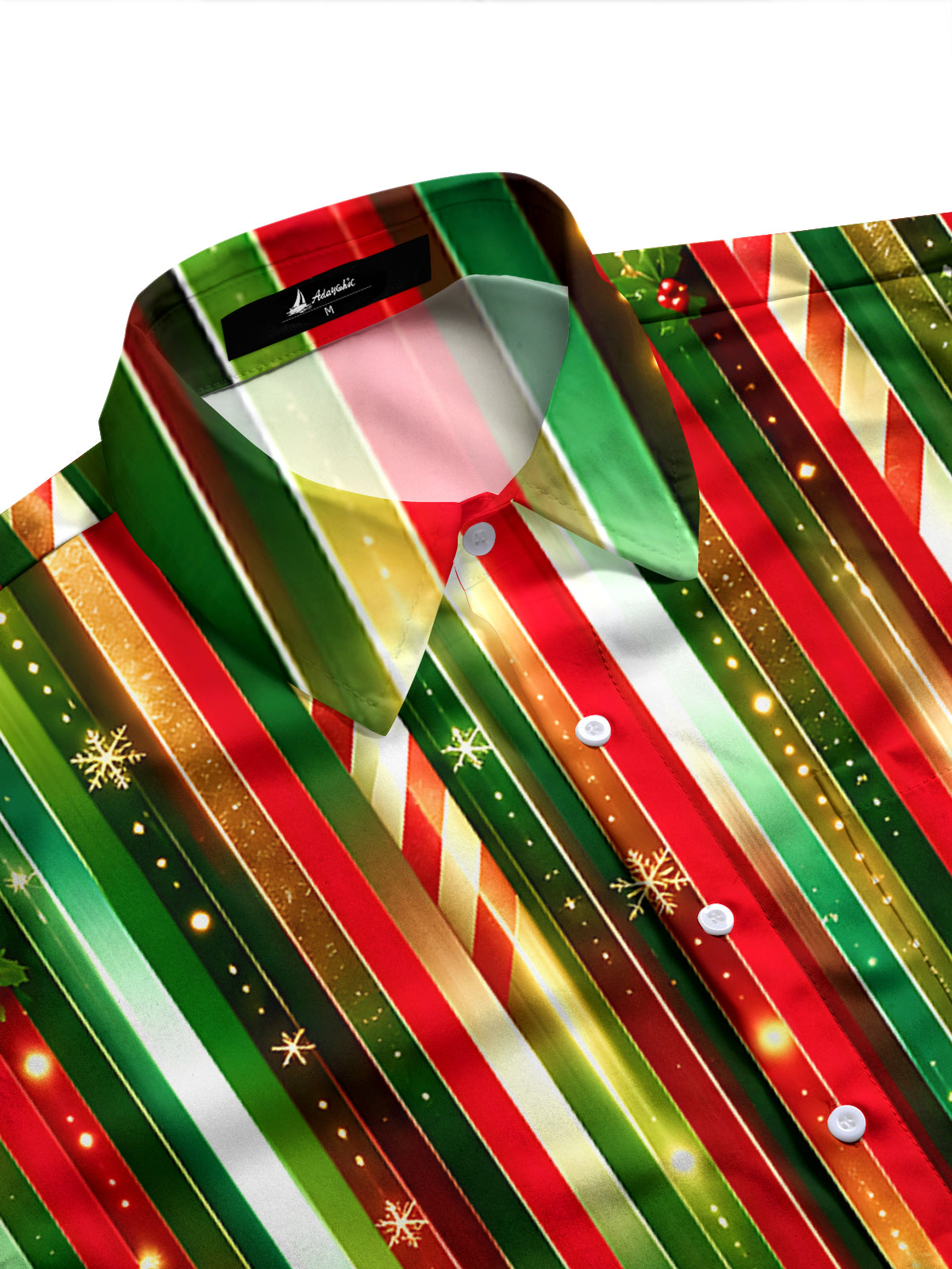 Adaychic Men's Striped Christmas Stripes Print Long Sleeve Shirt with Chest Pocket