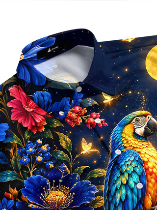 Adaychic Men's Hawaiian Parrot Night Scene Print Short Sleeve Shirt with Chest Pocket