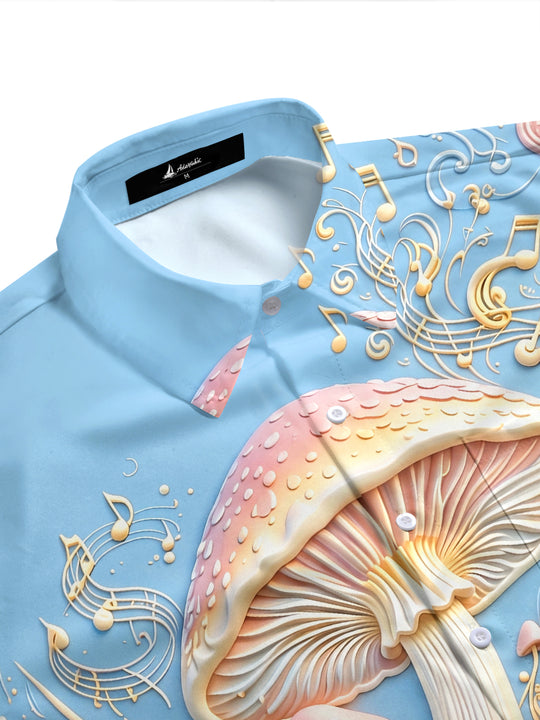 Adaychic Men's Graphic 3D Mushroom Relief Print Short Sleeve Shirt with Chest Pocket