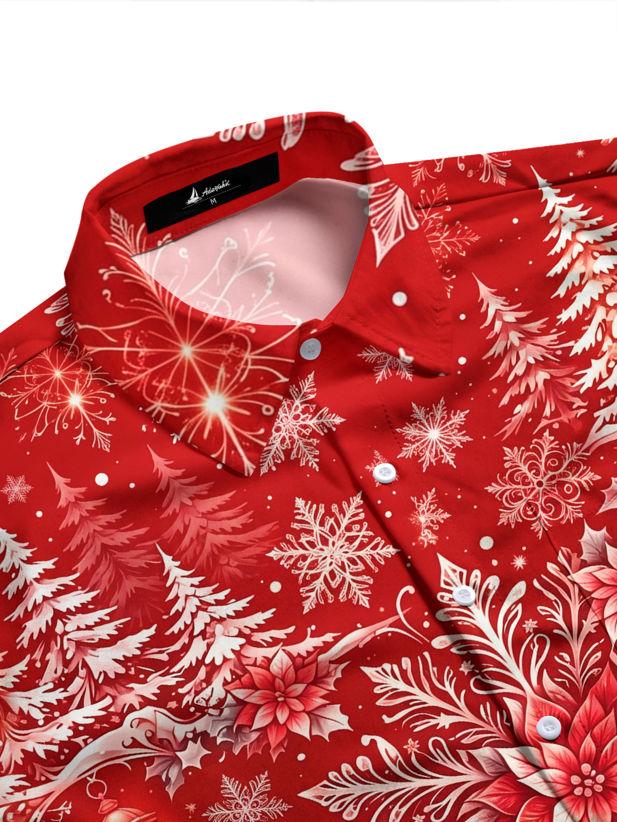 Adaychic Men's Christmas Snowflakes And Poinsettias Print Long Sleeve Shirt with Chest Pocket