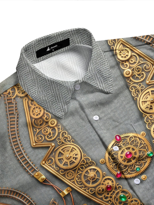 Adaychic Men's Graphic Christmas Gingerbread House Print Long Sleeve Shirt with Chest Pocket