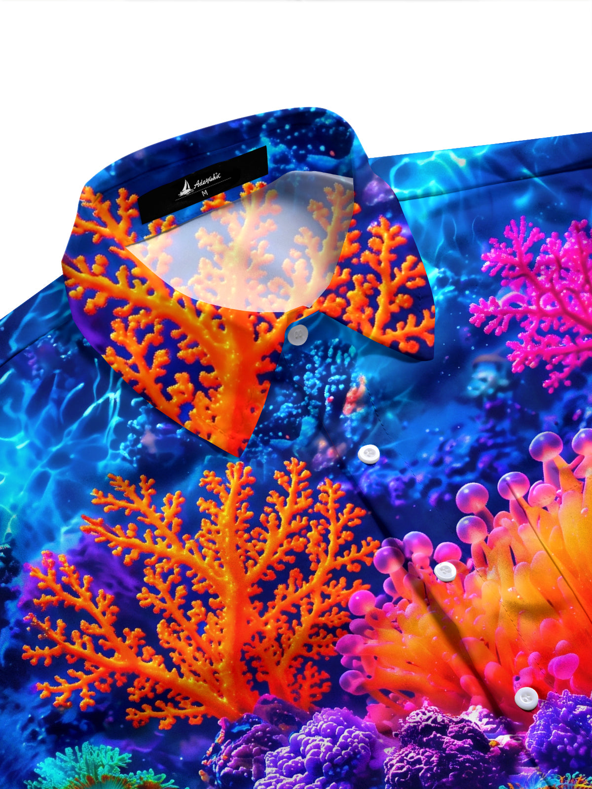 Adaychic Men's Coral Reef And Sea Anemones Print Long Sleeve Shirt with Chest Pocket