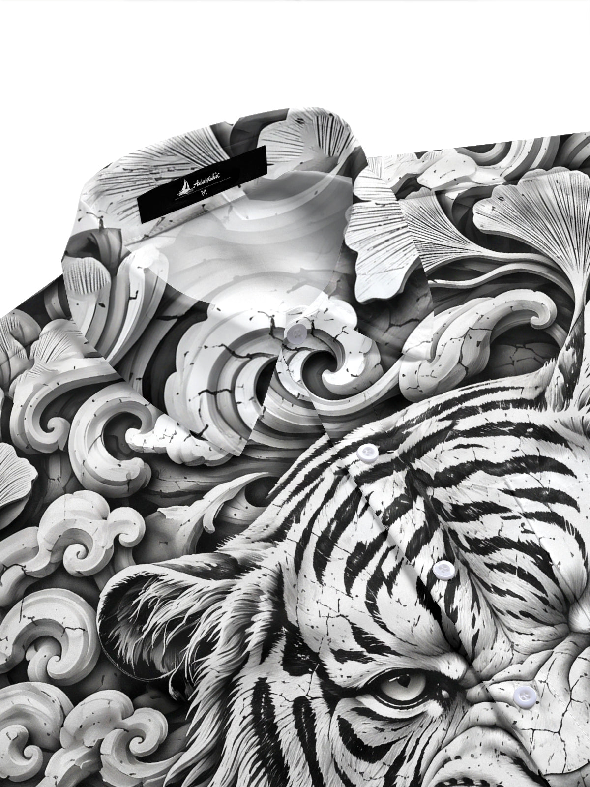 Adaychic Men's Hawaiian Tiger Face Print Short Sleeve Shirt with Chest Pocket