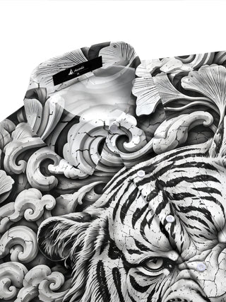 Adaychic Men's Hawaiian Tiger Face Print Short Sleeve Shirt with Chest Pocket