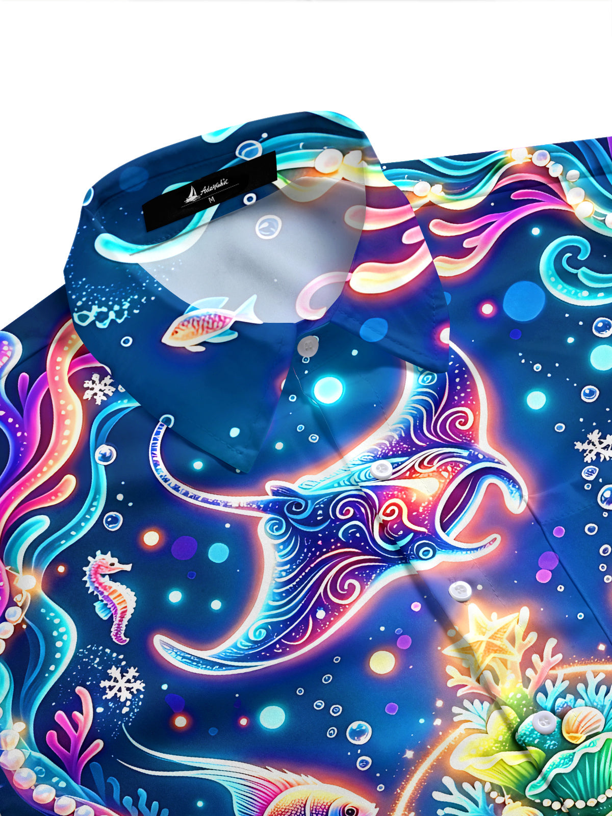 Adaychic Men's Hawaiian Undersea Christmas Print Short Sleeve Shirt with Chest Pocket