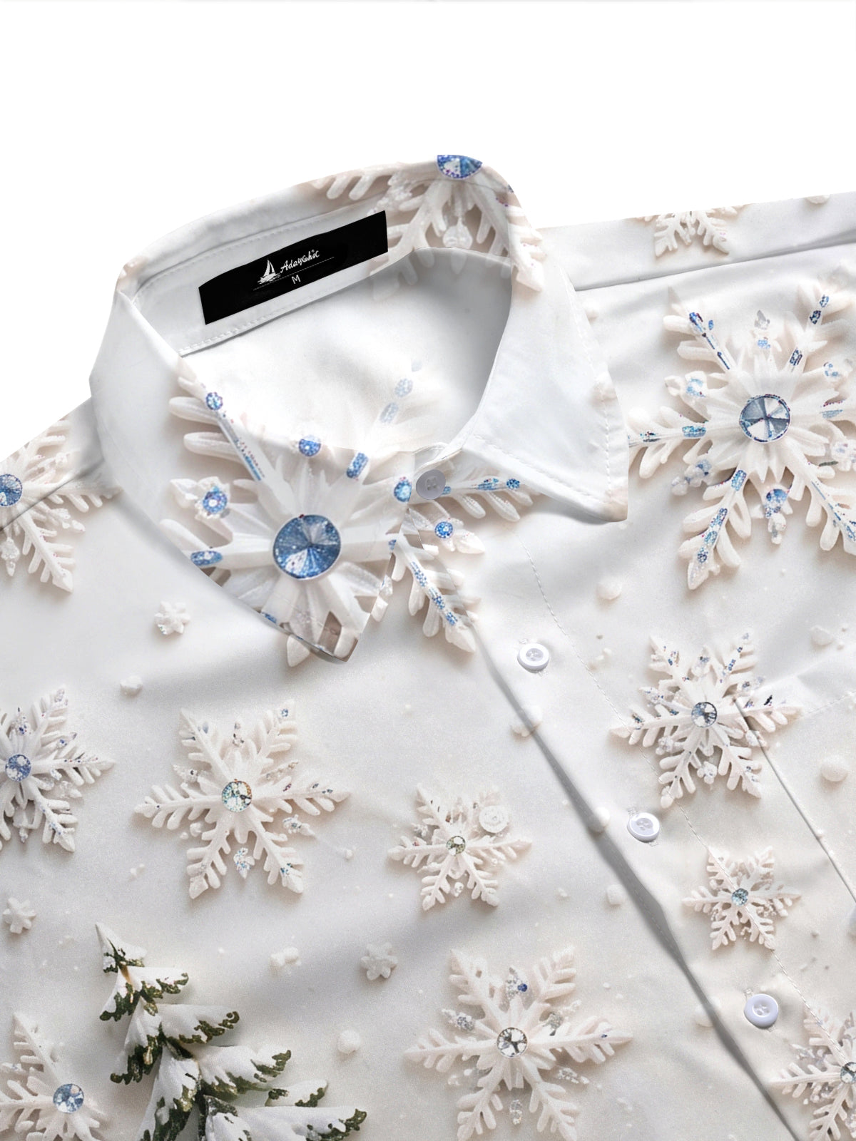 Adaychic Men's Graphic 3D Winter Snowscape Print Short Sleeve Shirt with Chest Pocket