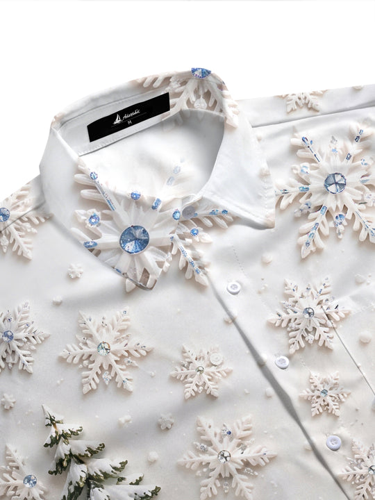 Adaychic Men's Graphic 3D Winter Snowscape Print Short Sleeve Shirt with Chest Pocket