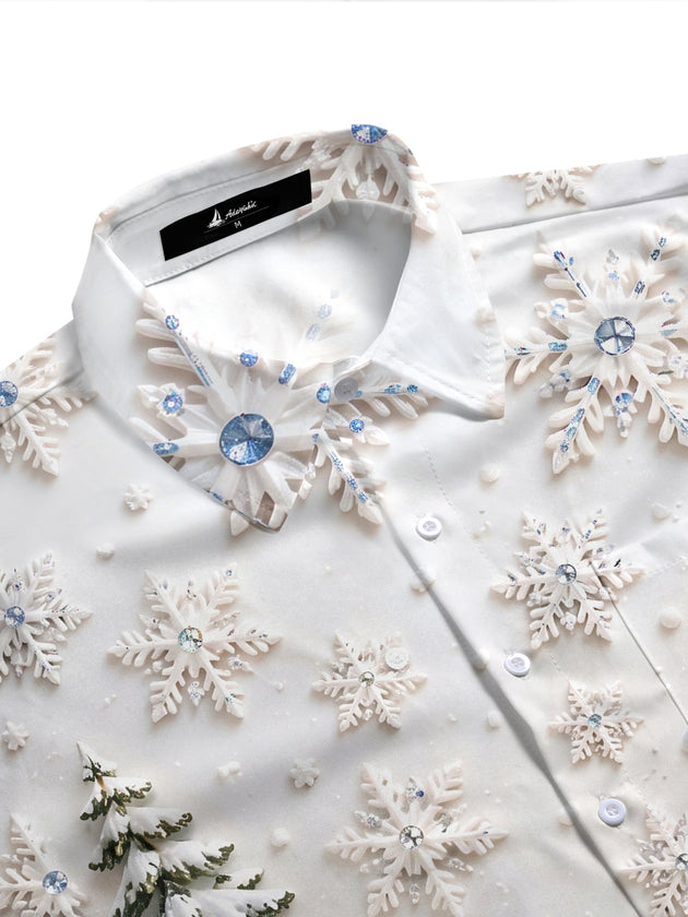 Adaychic Men's Graphic 3D Winter Snowscape Print Short Sleeve Shirt with Chest Pocket