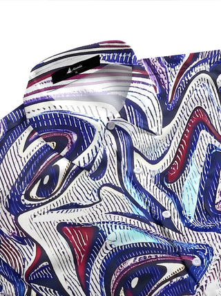 Adaychic Men's Printed Pattern Print Short Sleeve Shirt with Chest Pocket