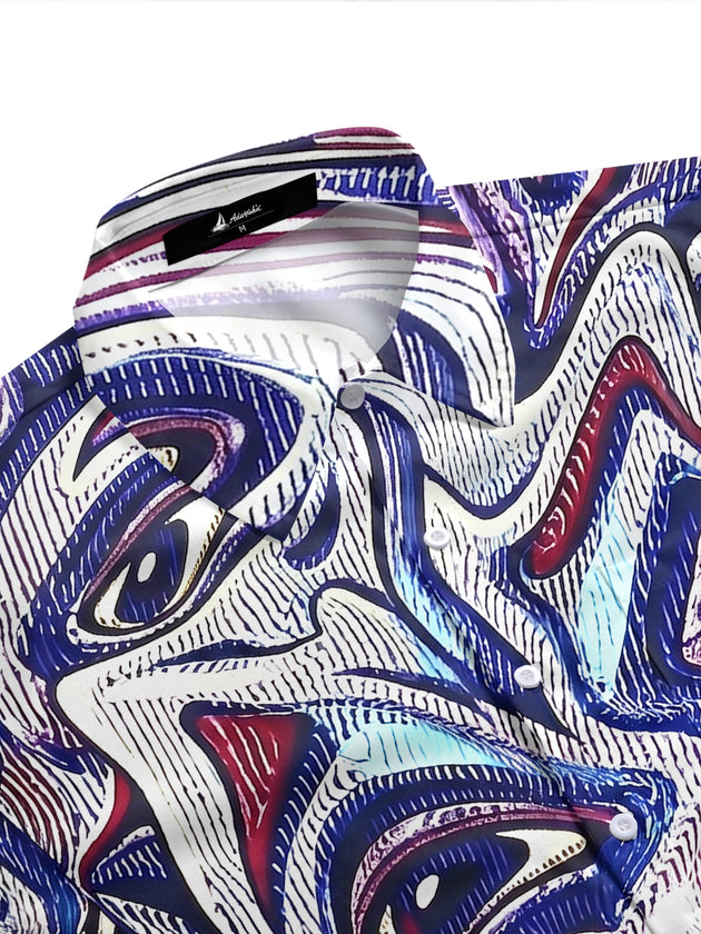 Adaychic Men's Printed Pattern Print Short Sleeve Shirt with Chest Pocket