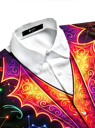 Adaychic Men's Halloween Jack-o-lanterns And Ghosts Print Long Sleeve Shirt with Chest Pocket