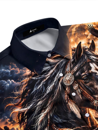 Adaychic Men's Printed Horse Portrait Print Short Sleeve Shirt
