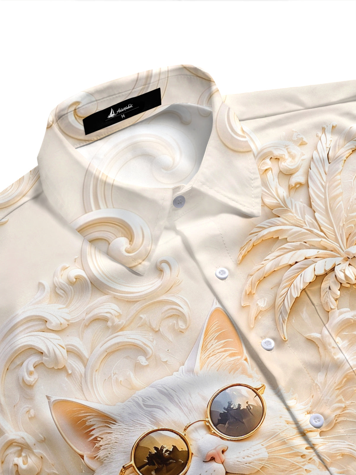 Adaychic Men's Hawaiian Cat With Sunglasses Print Short Sleeve Shirt with Chest Pocket
