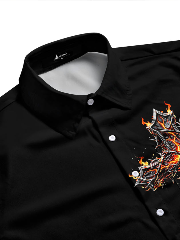 Adaychic Men's Graphic Pattern Print Long Sleeve Shirt with Chest Pocket