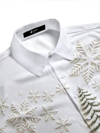 Adaychic Men's Graphic Christmas Winter Scene Print Short Sleeve Shirt with Chest Pocket