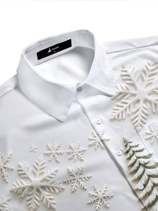 Adaychic Men's Graphic Christmas Winter Scene Print Short Sleeve Shirt with Chest Pocket