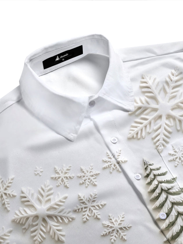 Adaychic Men's Graphic Christmas Winter Scene Print Short Sleeve Shirt with Chest Pocket