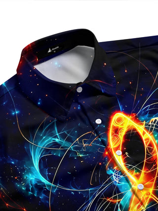 Adaychic Men's Hawaiian Neon Musical Note Print Short Sleeve Shirt with Chest Pocket