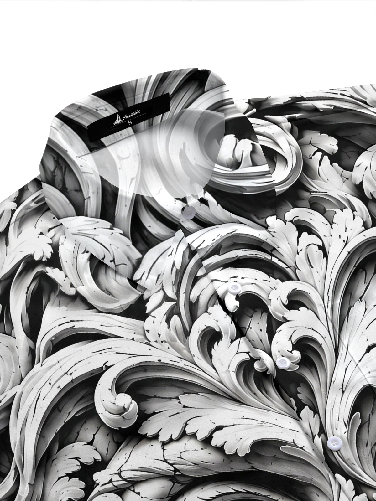 Adaychic Men's 3D Baroque Scrollwork And Human Eyes Print Short Sleeve Shirt with Chest Pocket