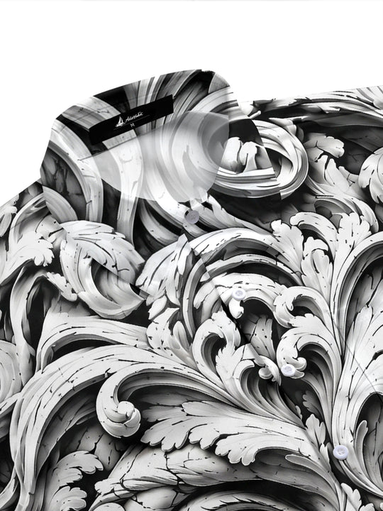 Adaychic Men's 3D Baroque Scrollwork And Human Eyes Print Short Sleeve Shirt with Chest Pocket