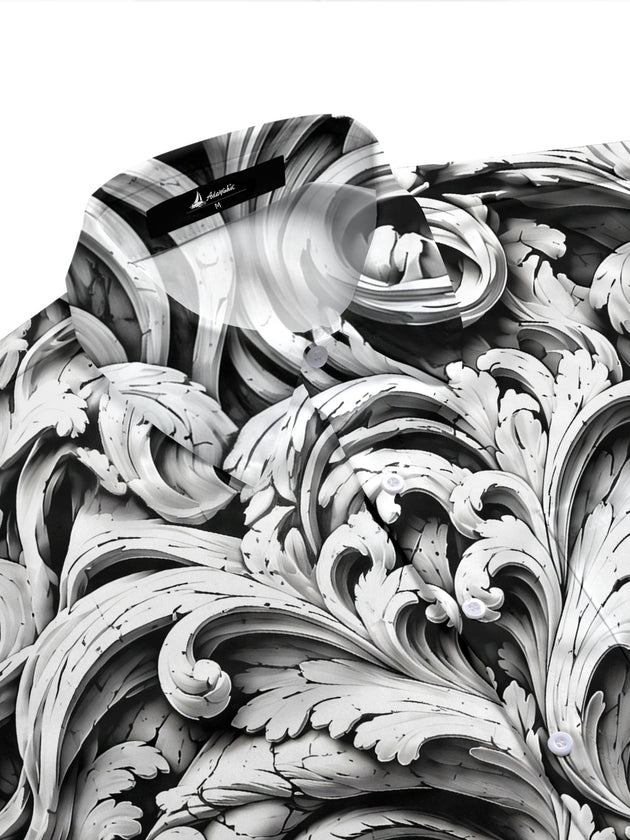 Adaychic Men's 3D Baroque Scrollwork And Human Eyes Print Short Sleeve Shirt with Chest Pocket