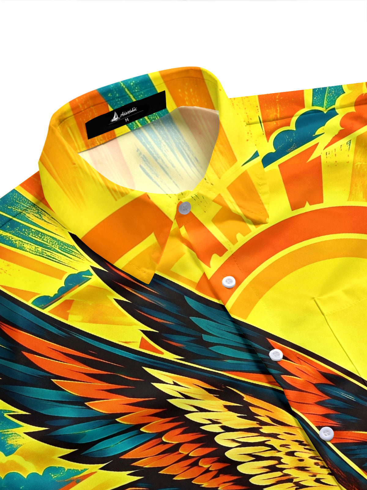 Adaychic Men's Short Sleeve Stand Collar Shirt - Eagle Flying Over Canyon Landscape Print with Chest Pocket