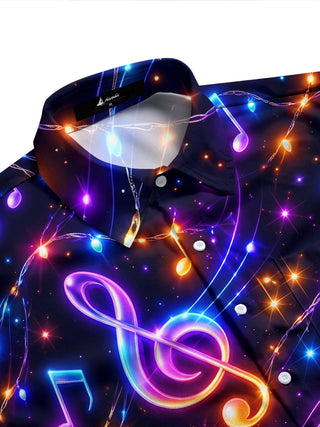 Adaychic Men's Graphic Music Notes And Treble Clefs Print Long Sleeve Shirt with Chest Pocket