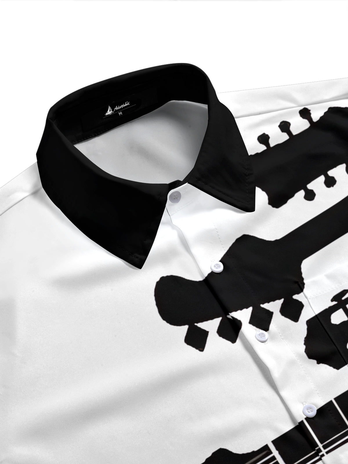 Adaychic Men's Graphic Guitar Headstock Silhouette Print Short Sleeve Shirt with Chest Pocket