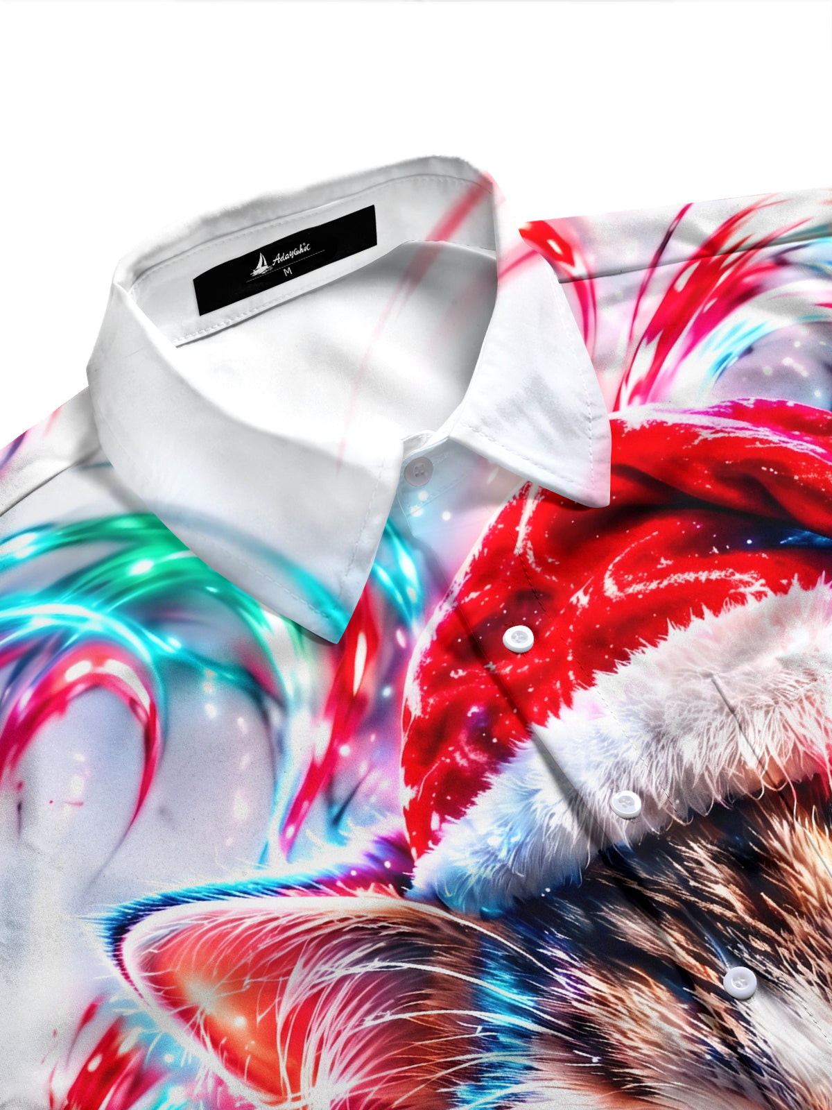 Adaychic Men's Graphic Cat Wearing Santa Hat Print Long Sleeve Shirt